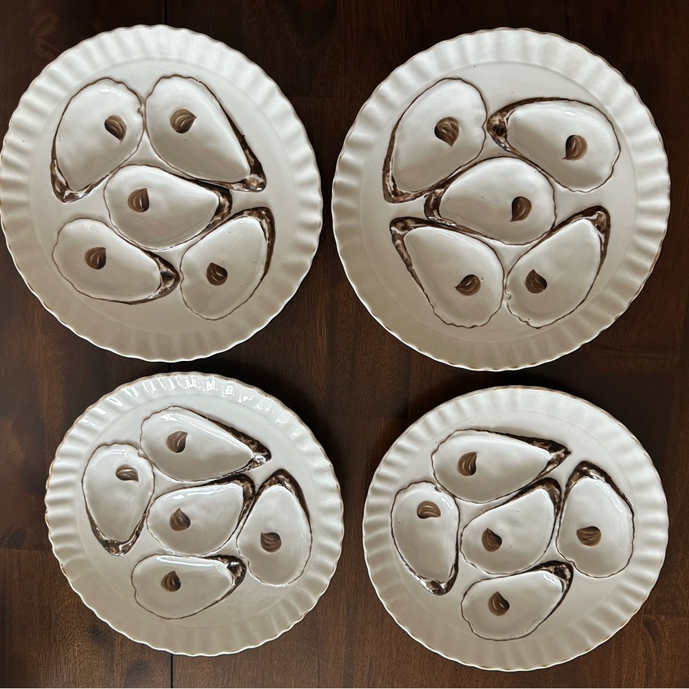 Set of 4 1800’s Antique German Oyster Plates